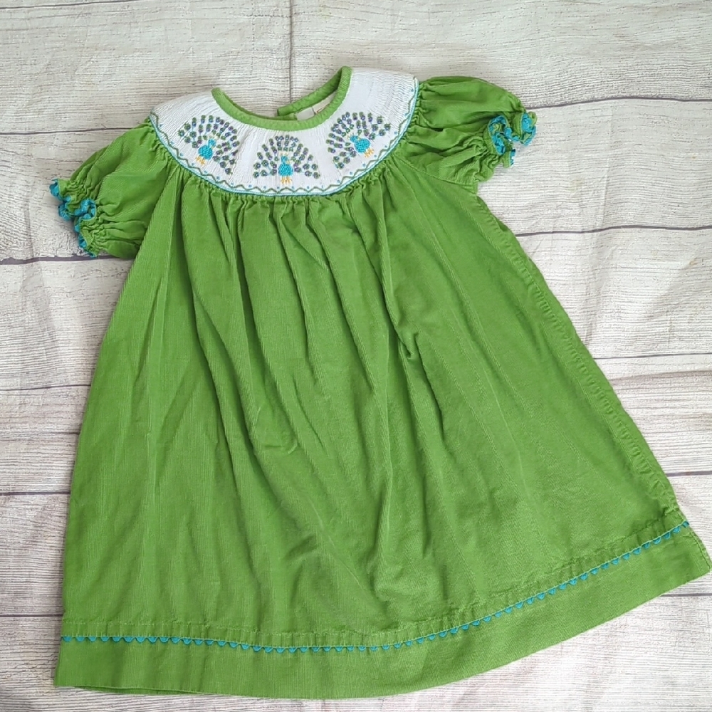 Charming Green Kids Dress with Embroidery